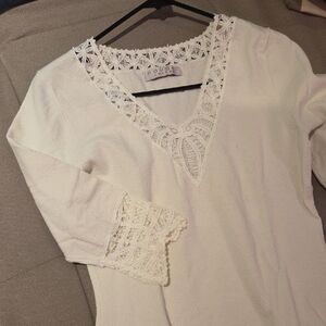 Nougat London Cream Crochet Accent Top